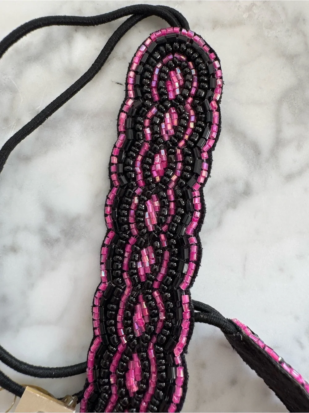Deepa Gurnani Pink & Black Seed Bead Elastic Headband NWT